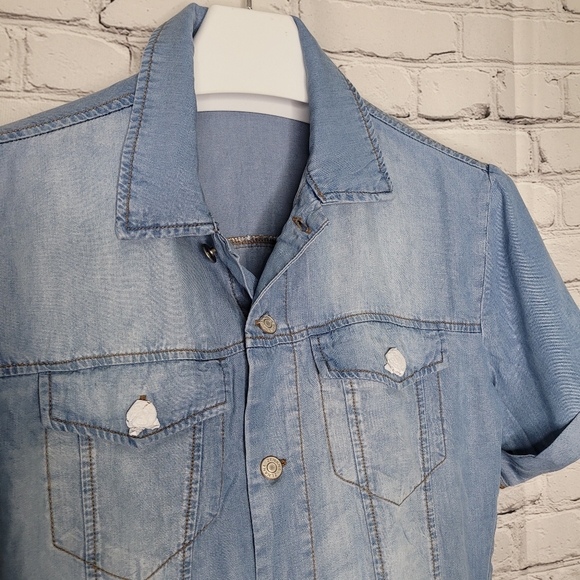 NWT Collar Light Denim Belt Loop  Jumpsuit - Picture 5 of 7